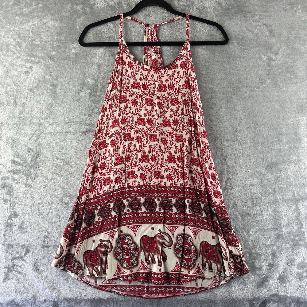 Pakula Dress Women's M Red White Brown Bohemian Elephants